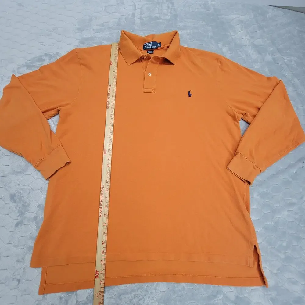 Polo Ralph Lauren Shirt Mens XLT Orange Long Sleeve Pique Cotton Tall Pony